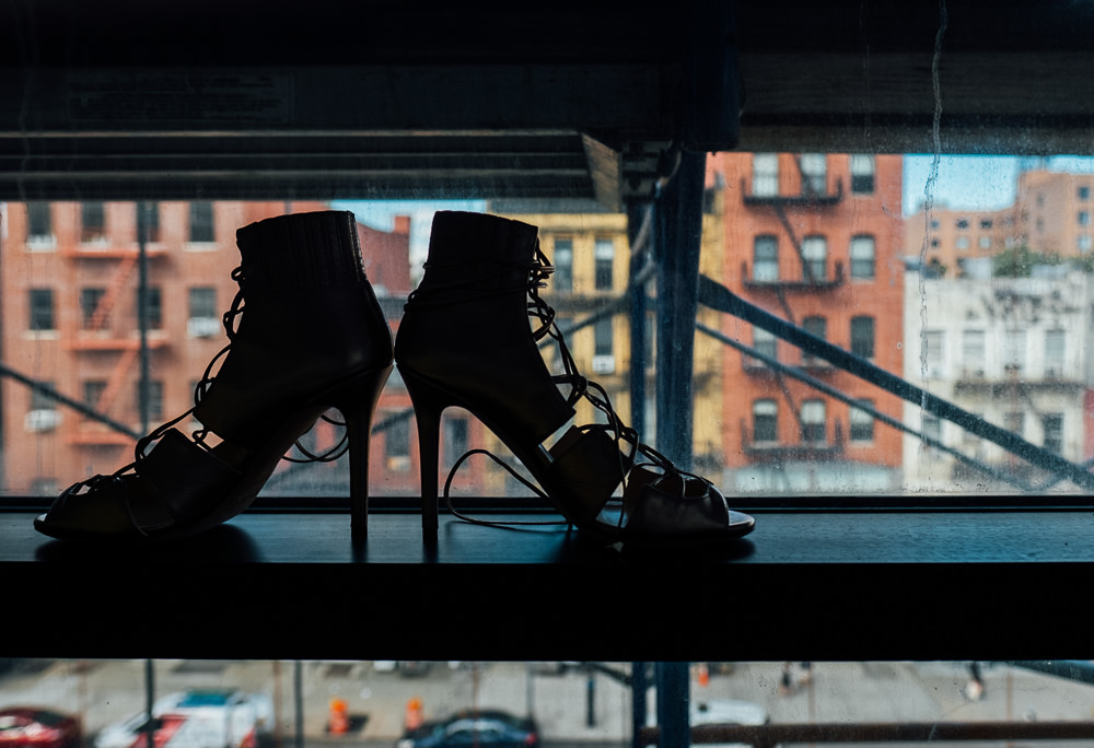 New York City destination wedding photographer jimmy choo shoes heels and city scene