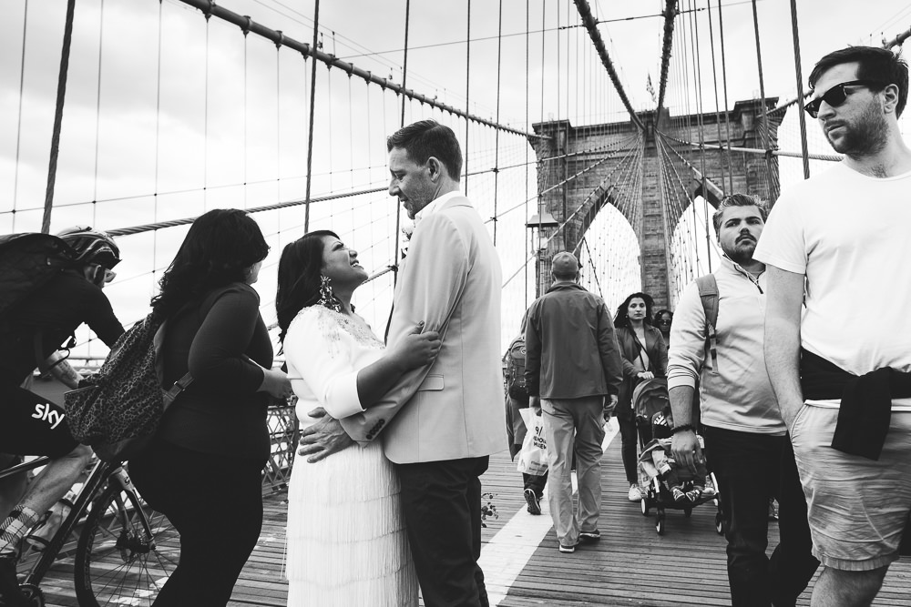 New York City destination wedding photographer Brooklyn Bridge bride and groom portraits