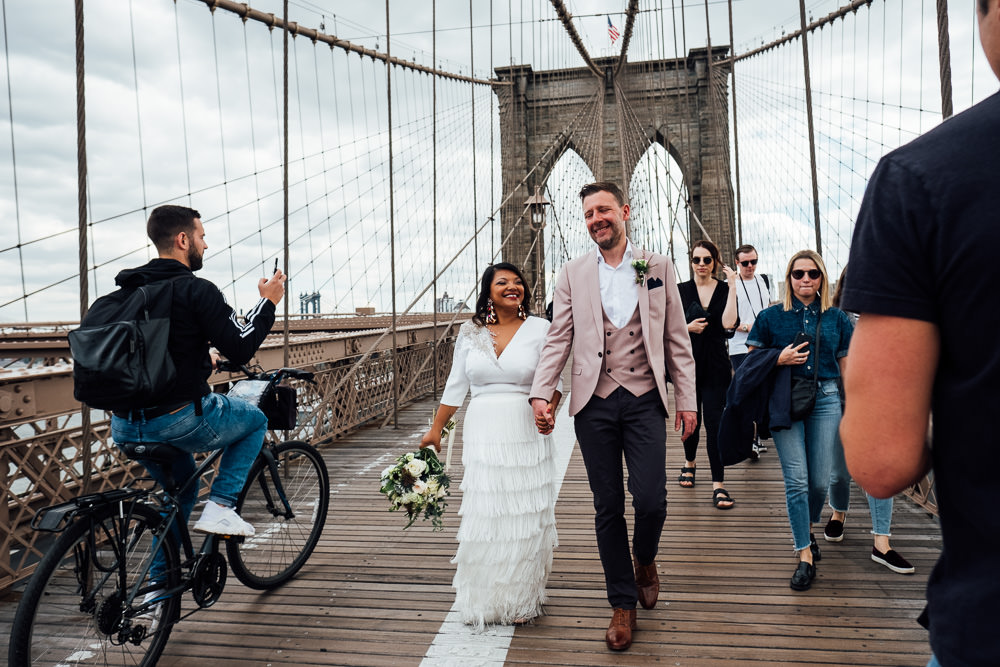 New York City destination wedding photographer Brooklyn Bridge bride and groom portraits