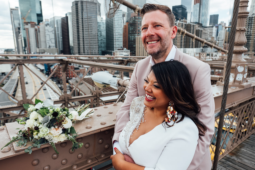 New York City destination wedding photographer Brooklyn Bridge bride and groom portraits