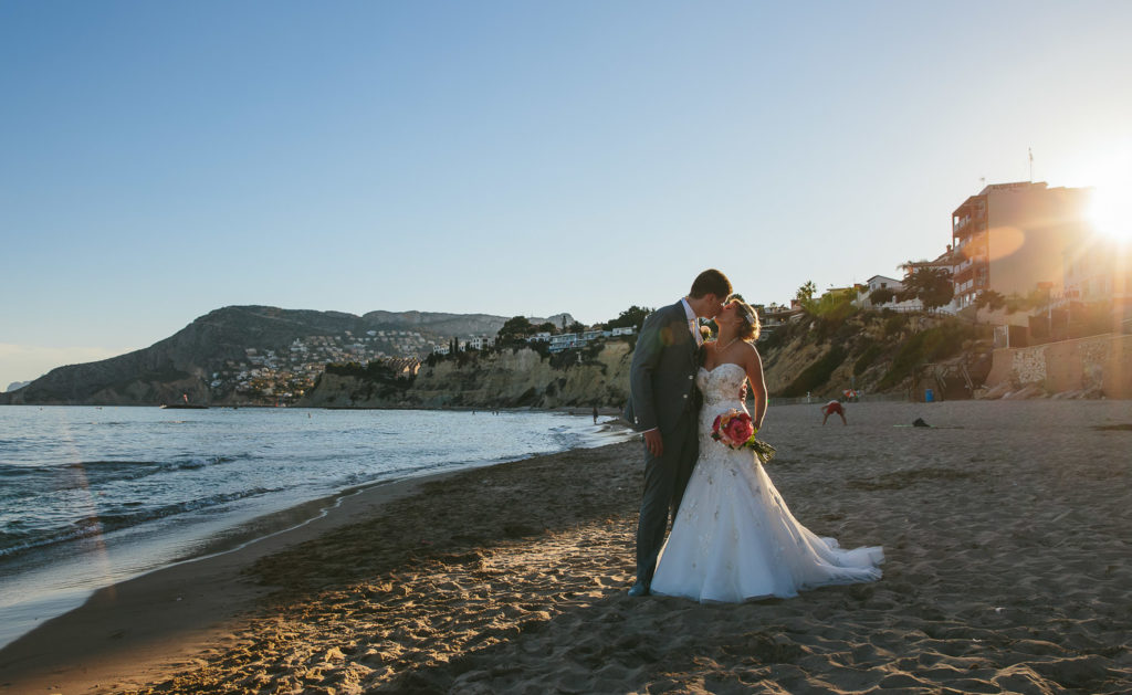 SOL Y MAR CALPE COSTA BLANCA WEDDING PHOTOGRAPHER BRIDE AND GROOM ON BEACH